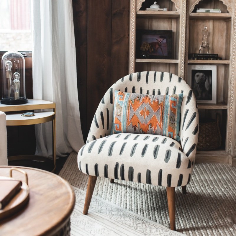 Charcoal Gray And Ivory Dash Print Noemi Tub Chair